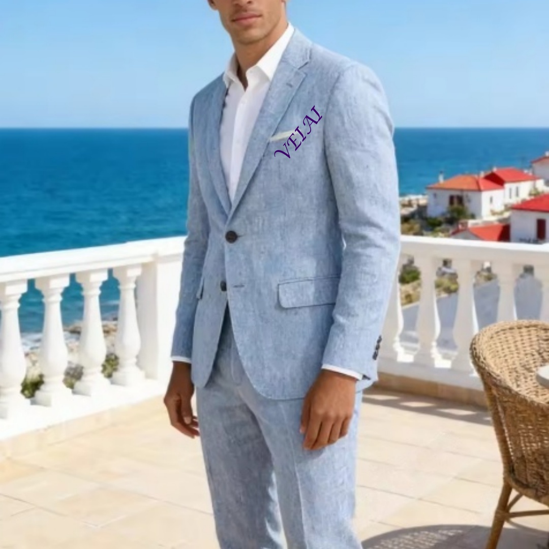 Setelan Jas 2PCS Linen Biru La - Men'S Formal Wear For A Wedding ulasan dan harga