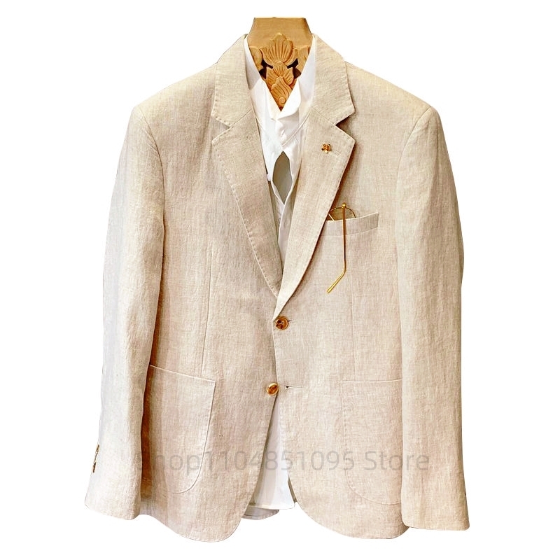 Jas Linen Pria Warna Beige, Bl - Men Formal Wear Summer ulasan dan harga