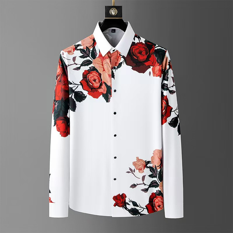 Kemeja lengan panjang motif bu - Men Formal Party Wear Dress ulasan dan harga